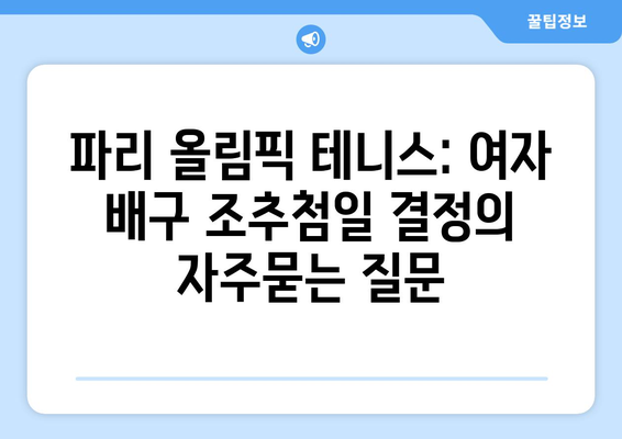 파리 올림픽 테니스: 여자 배구 조추첨일 결정