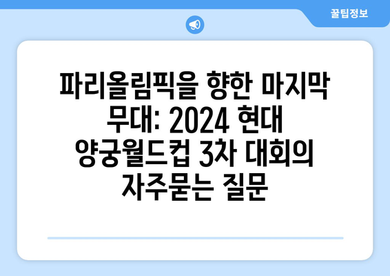 파리올림픽을 향한 마지막 무대: 2024 현대 양궁월드컵 3차 대회