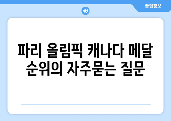 파리 올림픽 캐나다 메달 순위