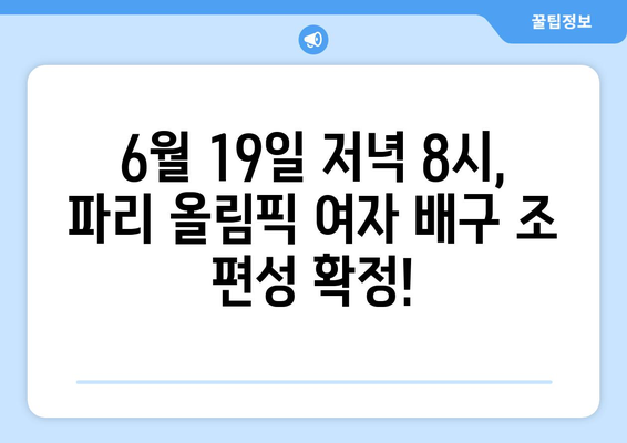 2024 파리 올림픽 여자 배구 조추첨 일 발표 (6월 19일 20시)