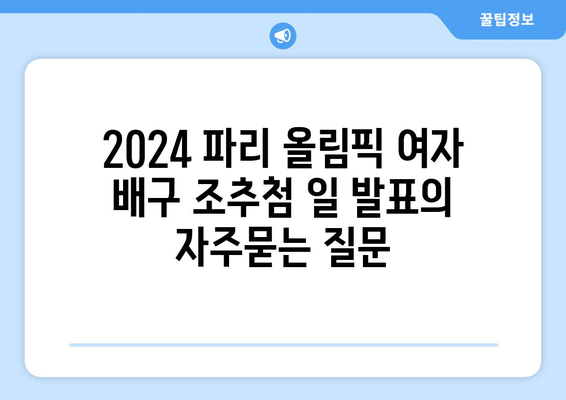 2024 파리 올림픽 여자 배구 조추첨 일 발표