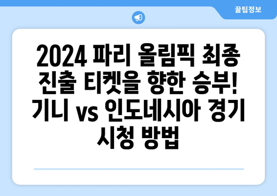 2024 파리 올림픽: 5월 9일 최종 본선진출국 결정 경기(기니 대 인도네시아) 시청 방법