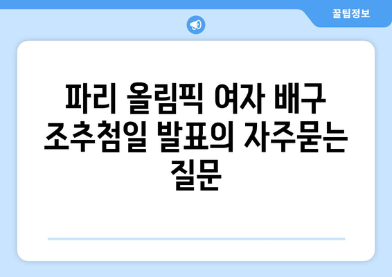 파리 올림픽 여자 배구 조추첨일 발표