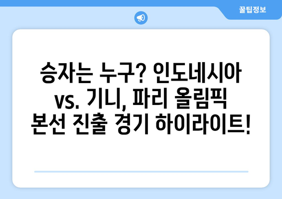 파리 올림픽 본선진출국 확정 경기: 인도네시아 vs. 기니 다시보기