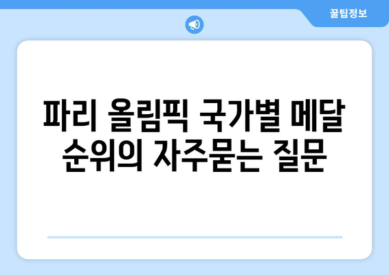 파리 올림픽 국가별 메달 순위