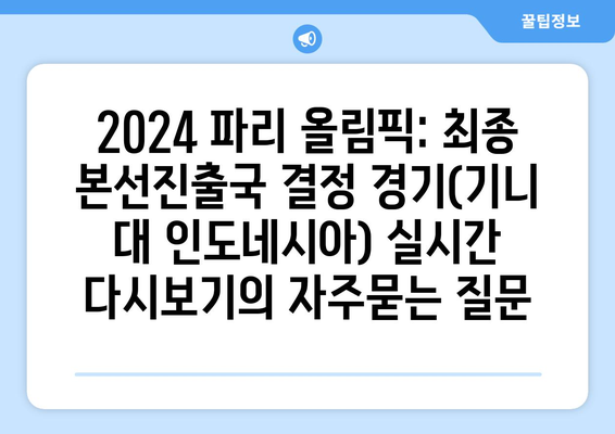 2024 파리 올림픽: 최종 본선진출국 결정 경기(기니 대 인도네시아) 실시간 다시보기