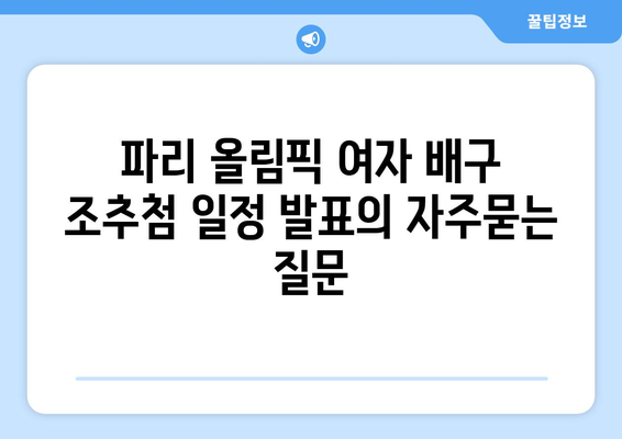 파리 올림픽 여자 배구 조추첨 일정 발표