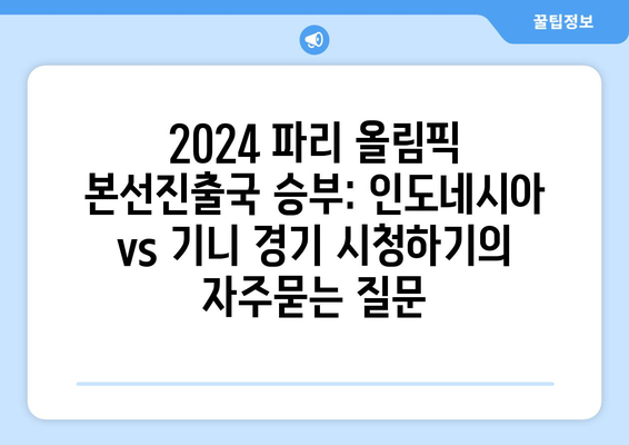 2024 파리 올림픽 본선진출국 승부: 인도네시아 vs 기니 경기 시청하기