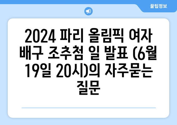 2024 파리 올림픽 여자 배구 조추첨 일 발표 (6월 19일 20시)