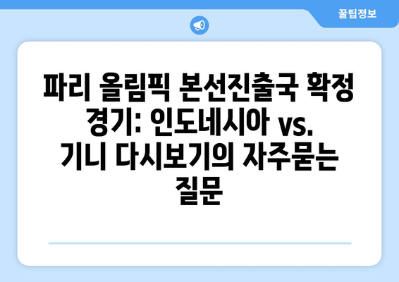 파리 올림픽 본선진출국 확정 경기: 인도네시아 vs. 기니 다시보기