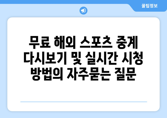 무료 해외 스포츠 중계 다시보기 및 실시간 시청 방법