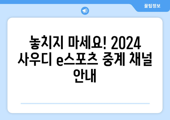 2024 사우디 e스포츠: 일정 및 중계 안내