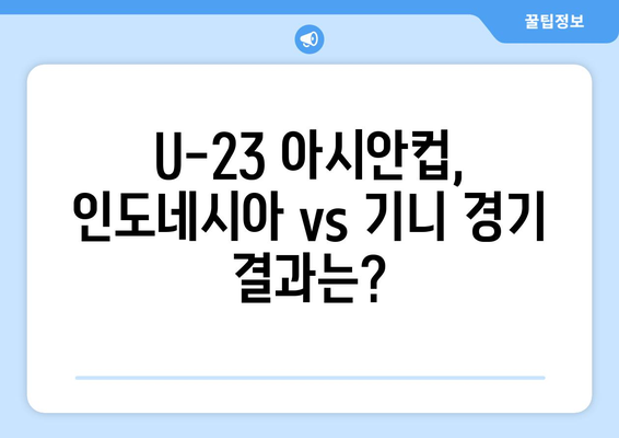 파리 올림픽 U-23 아시안컵: 인도네시아 vs 기니 경기 결과와 본선진출국