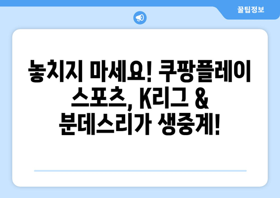 2024년 쿠팡플레이 스포츠: K리그 및 분데스리가 전 경기 중계 안내