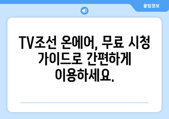 축구, 드라마, 예능까지! TV조선 온에어 무료 시청 가이드