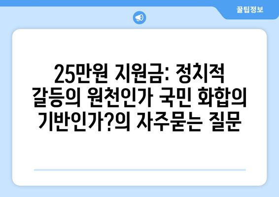 25만원 지원금: 정치적 갈등의 원천인가 국민 화합의 기반인가?