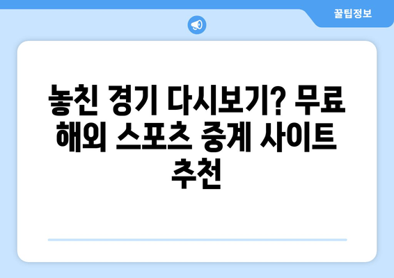 무료 해외 스포츠 중계 다시보기 및 실시간 시청 방법