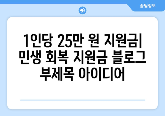 1인당 25만 원 지원금: 민생 회복 지원금