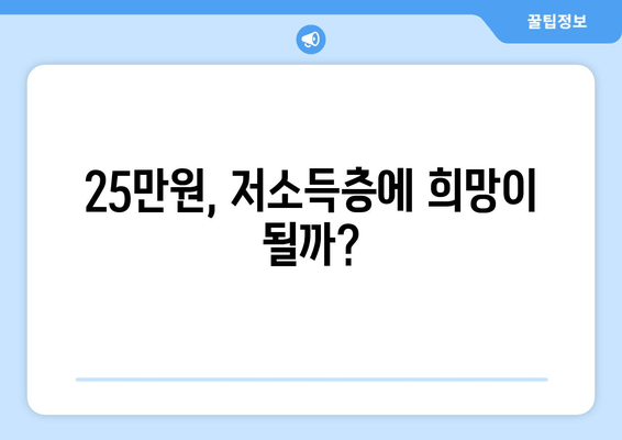 저소득층 지원을 위한 25만원: 사회 안정의 보루인가 경제적 불균형의 원인인가?