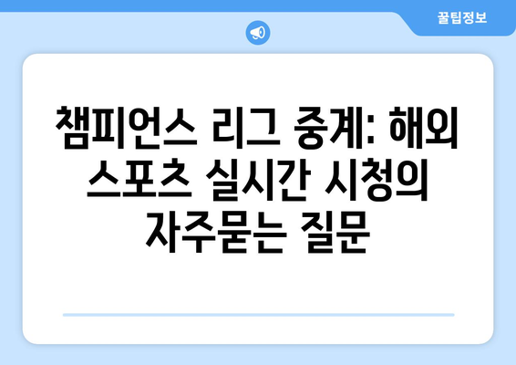 챔피언스 리그 중계: 해외 스포츠 실시간 시청