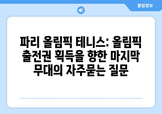 파리 올림픽 테니스: 올림픽 출전권 획득을 향한 마지막 무대