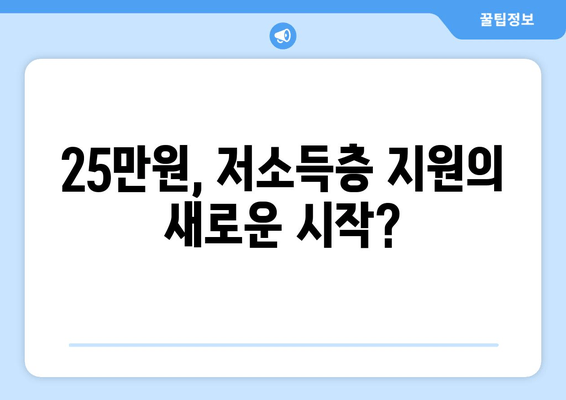 저소득층 지원의 과감한 시도: 25만원 지원금의 찬반 논쟁