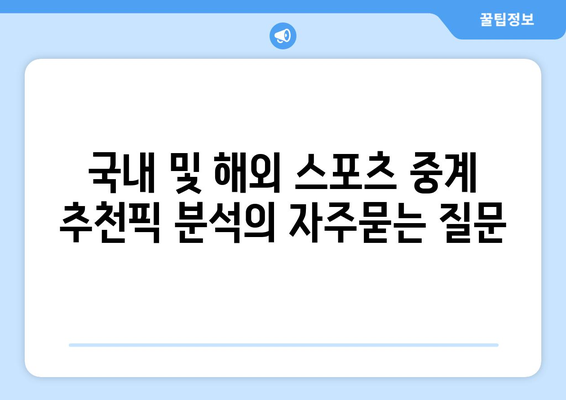 국내 및 해외 스포츠 중계 추천픽 분석