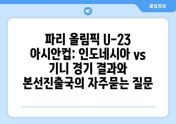 파리 올림픽 U-23 아시안컵: 인도네시아 vs 기니 경기 결과와 본선진출국