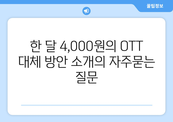 한 달 4,000원의 OTT 대체 방안 소개