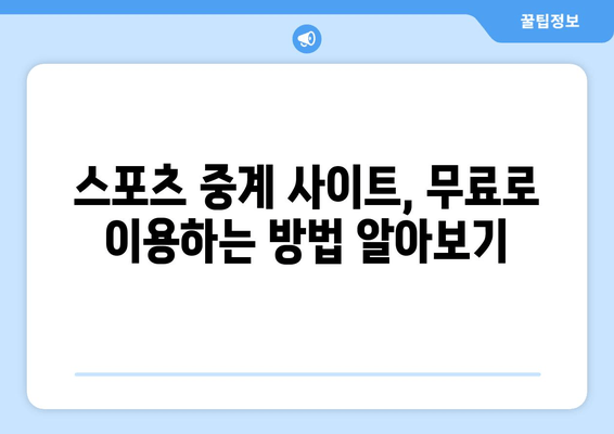 무료 해외 스포츠 중계 다시보기 및 실시간 시청 방법