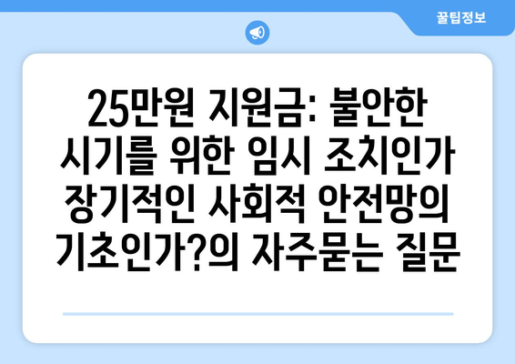 25만원 지원금: 불안한 시기를 위한 임시 조치인가 장기적인 사회적 안전망의 기초인가?