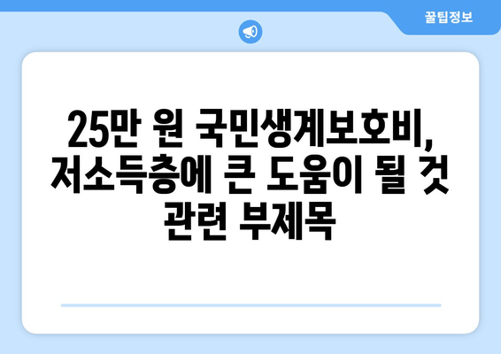 25만 원 국민생계보호비, 저소득층에 큰 도움이 될 것