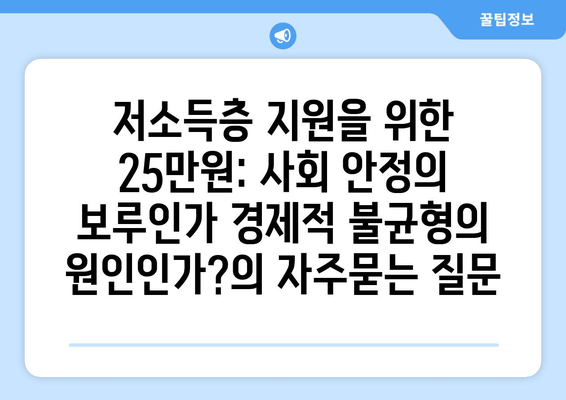 저소득층 지원을 위한 25만원: 사회 안정의 보루인가 경제적 불균형의 원인인가?