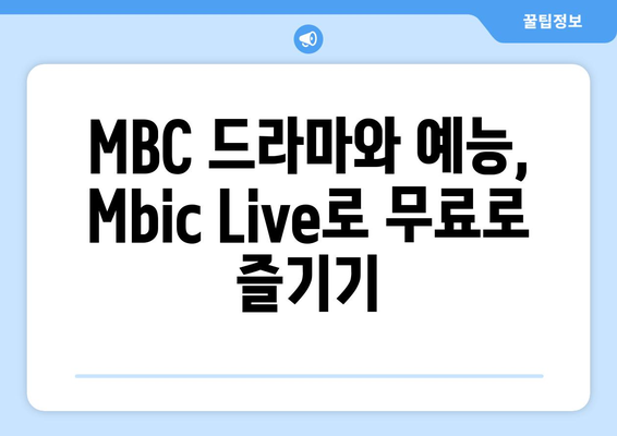 MBC 대표 드라마와 예능 무료 시청 방법, Mbic Live 사용 가이드