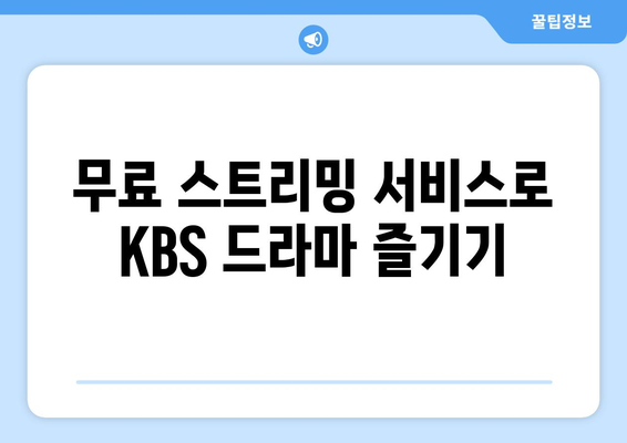 KBS 드라마 다양한 프로그램 무료 시청법 안내