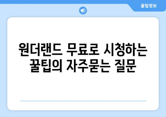 원더랜드 무료로 시청하는 꿀팁