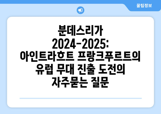 분데스리가 2024-2025: 아인트라흐트 프랑크푸르트의 유럽 무대 진출 도전