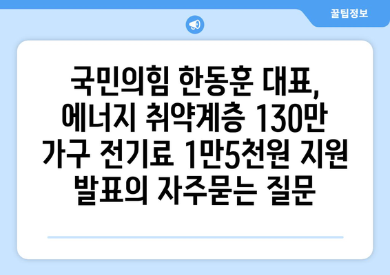 국민의힘 한동훈 대표, 에너지 취약계층 130만 가구 전기료 1만5천원 지원 발표