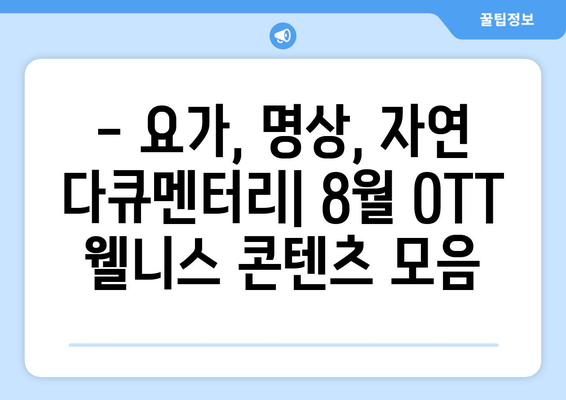 마음의 평화를 찾는 웰니스 콘텐츠: 2024년 8월 OTT 가이드