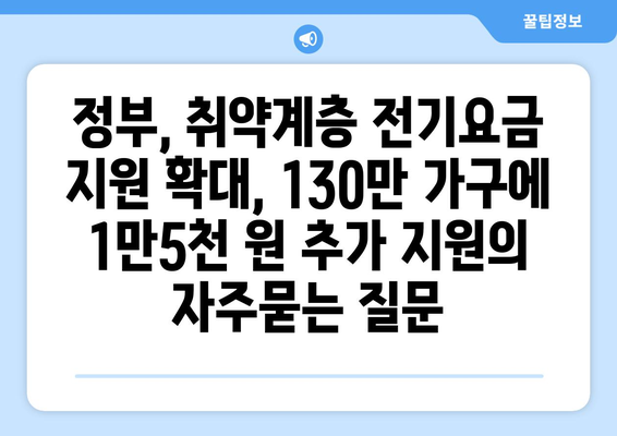 정부, 취약계층 전기요금 지원 확대, 130만 가구에 1만5천 원 추가 지원