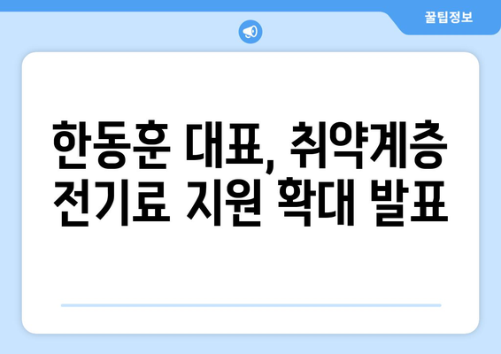 국민의힘 한동훈 대표, 취약계층 전기료 1만5천원 추가 지급 발표