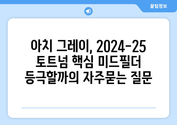 아치 그레이, 2024-25 토트넘 핵심 미드필더 등극할까