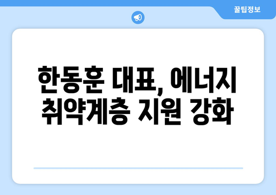 국민의힘 한동훈 대표, 취약계층 전기요금 지원금 1만 5천원 추가 지원 시행