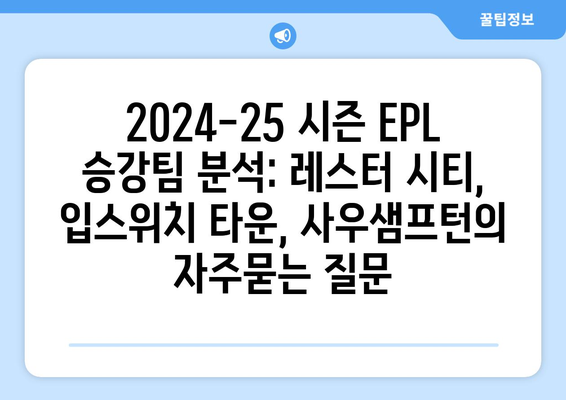 2024-25 시즌 EPL 승강팀 분석: 레스터 시티, 입스위치 타운, 사우샘프턴