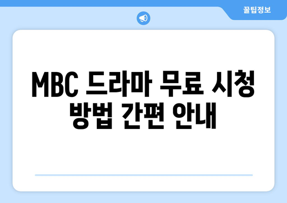 MBC 대표 드라마 및 예능 무료 시청 가이드