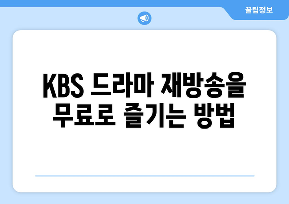 KBS 드라마 무료 재방송 다양한 프로그램 무료 시청