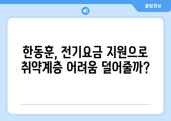 한동훈 대표, 취약계층 지원으로 전기요금 1만 5천 원 지원 제안