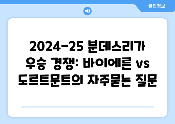 2024-25 분데스리가 우승 경쟁: 바이에른 vs 도르트문트