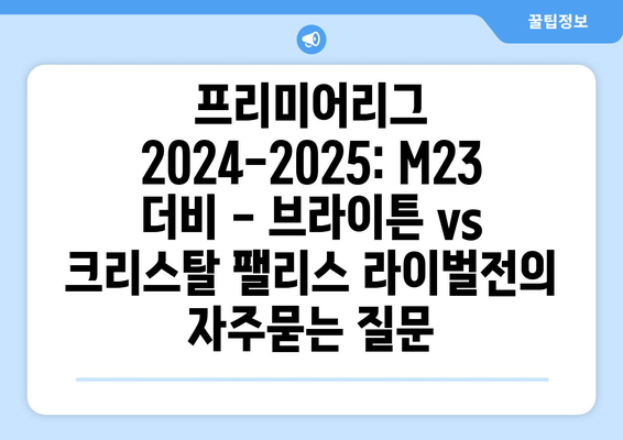 프리미어리그 2024-2025: M23 더비 - 브라이튼 vs 크리스탈 팰리스 라이벌전