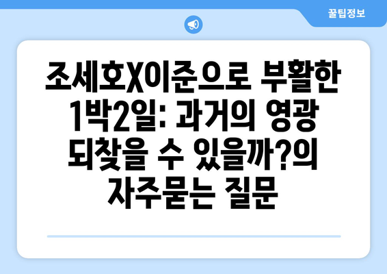 조세호X이준으로 부활한 1박2일: 과거의 영광 되찾을 수 있을까?